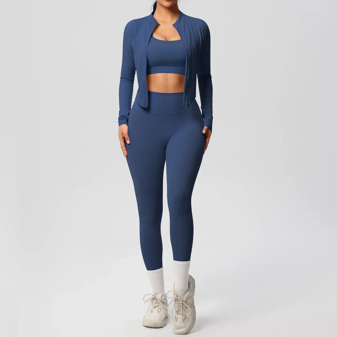 Womens 3-Piece Sports Outfit Stretchy Breathable Fit