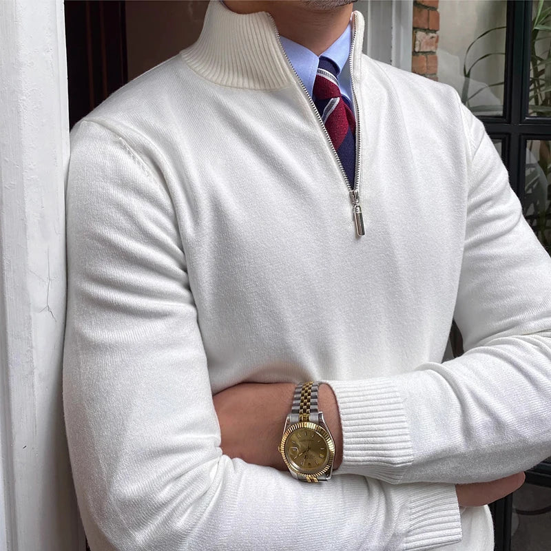 Mens Half-Zip Sweater Cotton Blend Regular Fit