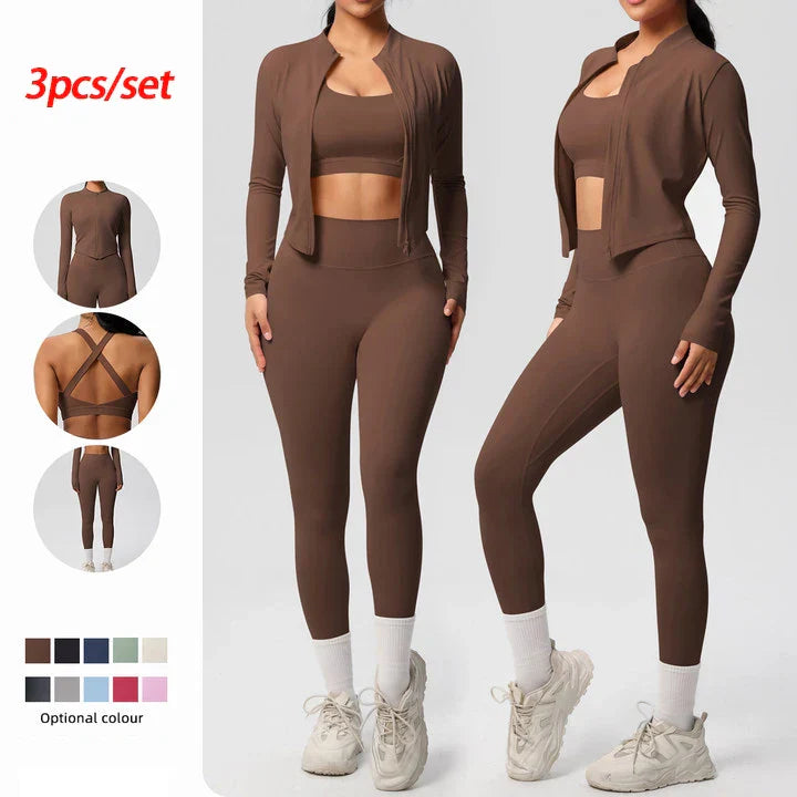 Womens 3-Piece Sports Outfit Stretchy Breathable Fit - BritishMode