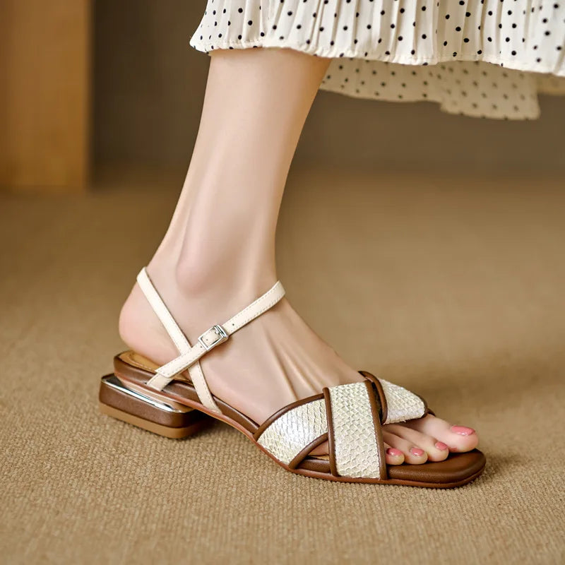 Womens Leather Sandals Comfortable Flat Fit