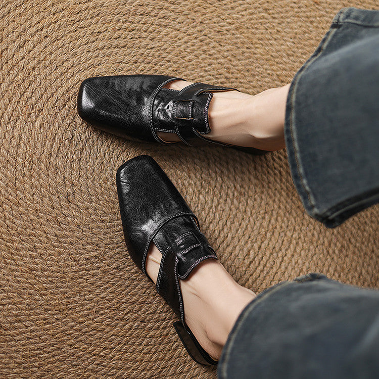 Womens Leather Mules Genuine Leather Slip-On