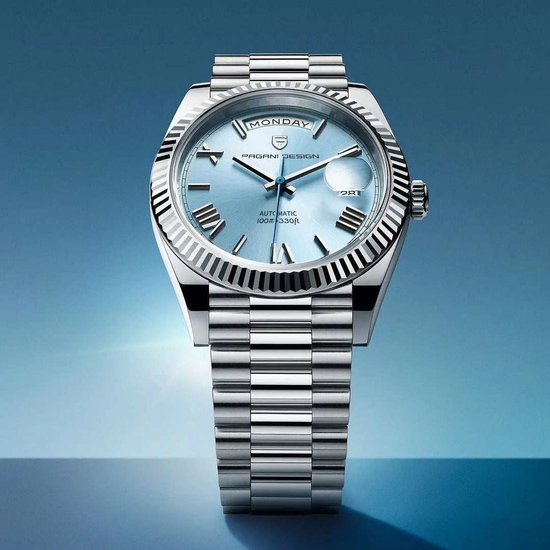 Mens Automatic Stainless Steel Watch with Date Display - BritishMode
