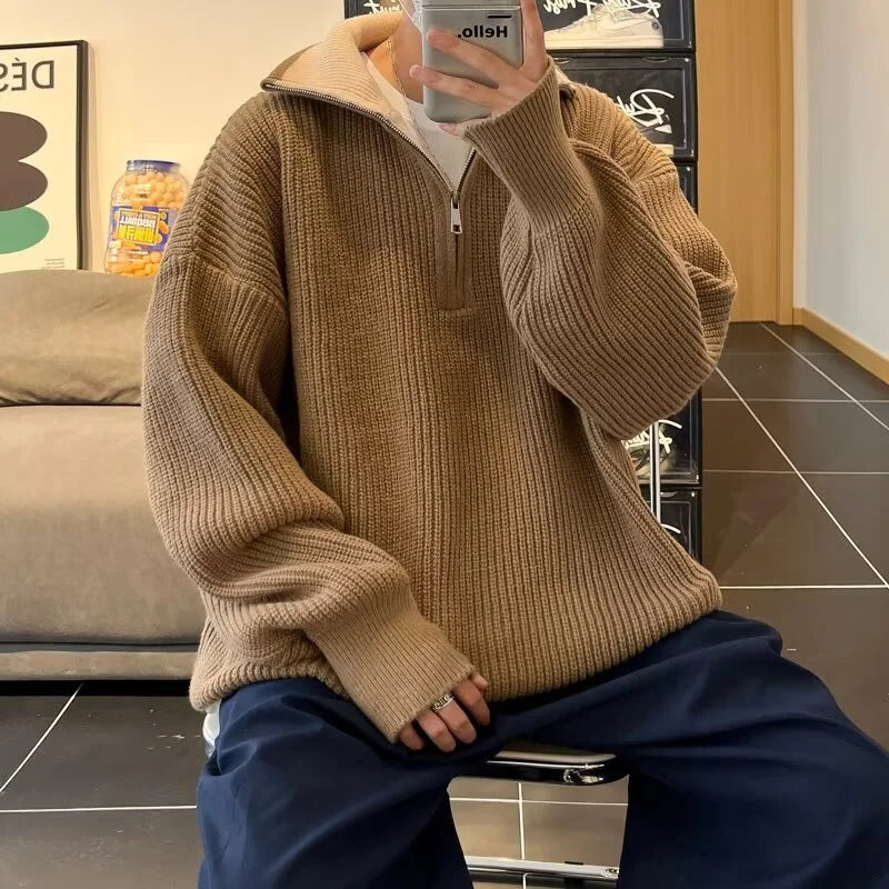 Mens Pullover Sweater Half-Zip Crew Neck Retro Style - BritishMode