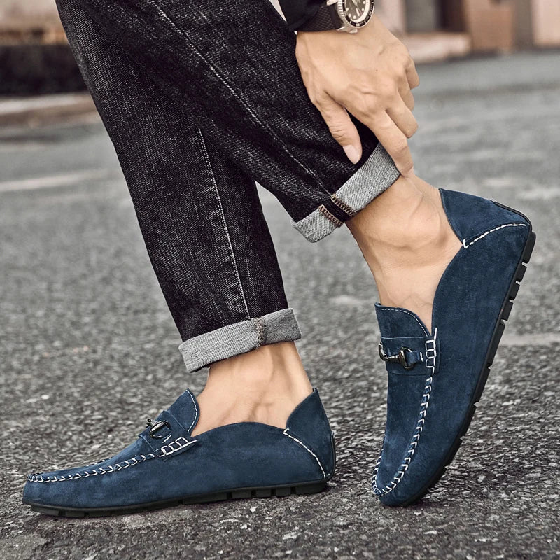Mens Loafers Genuine Suede Slip-On