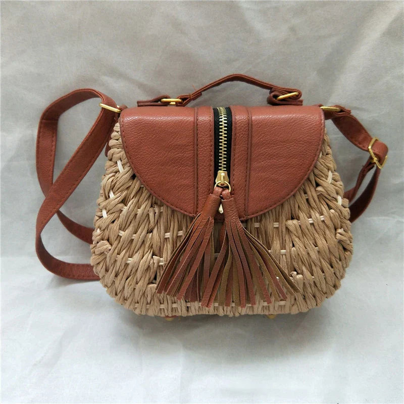 Womens Straw Shoulder Bag Mini Chic Style