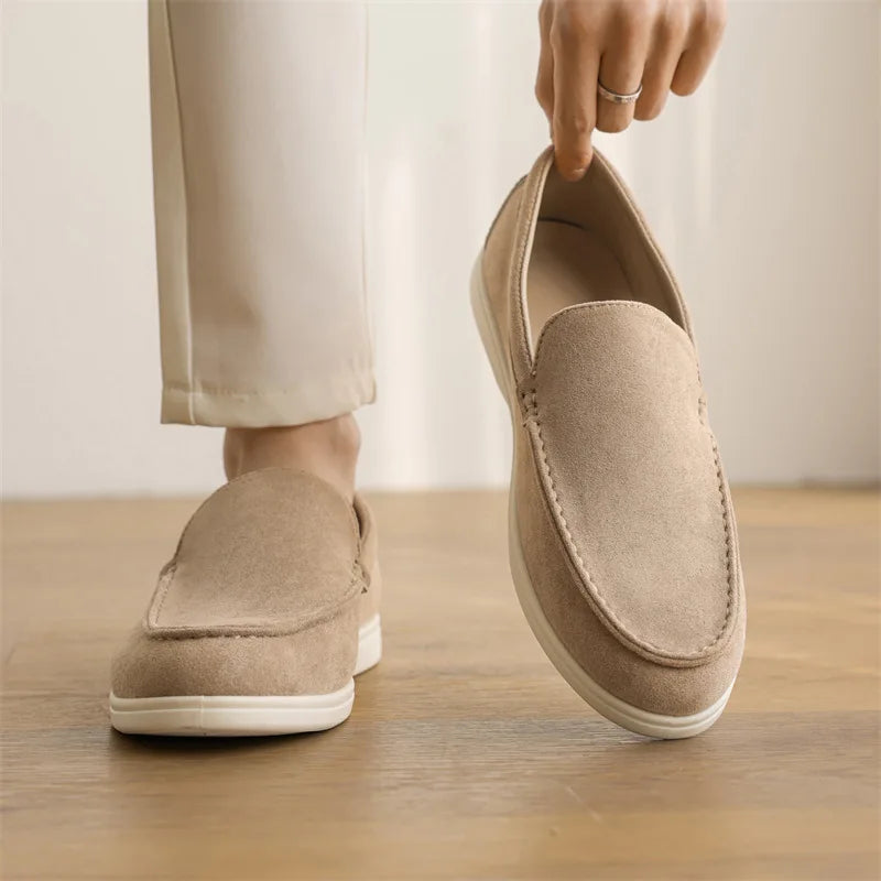 Mens Suede Slip-On Loafers Comfortable Grip Sole
