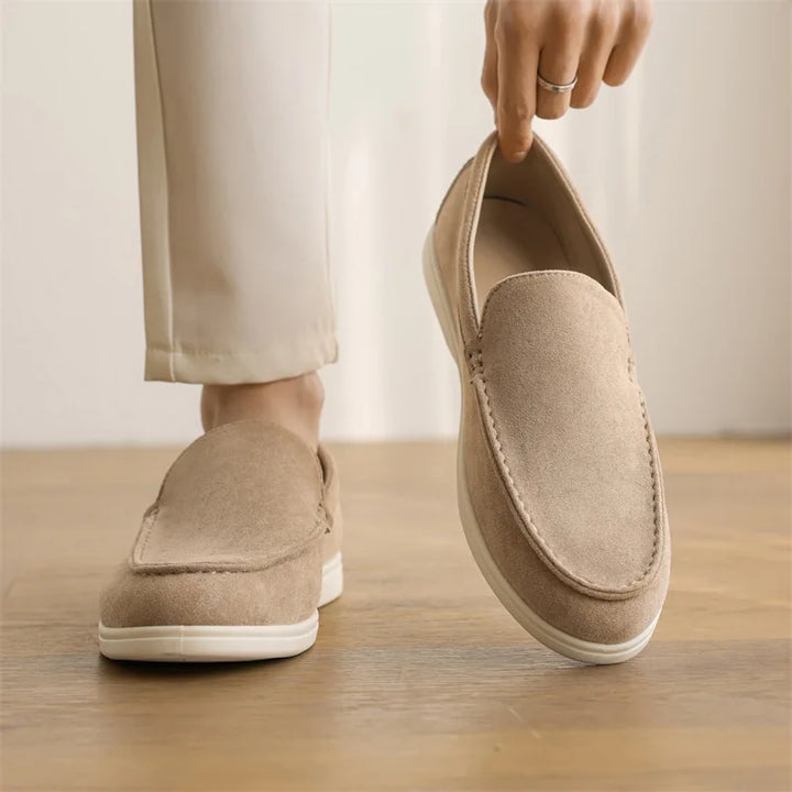 Mens Suede Slip-On Loafers Comfortable Grip Sole