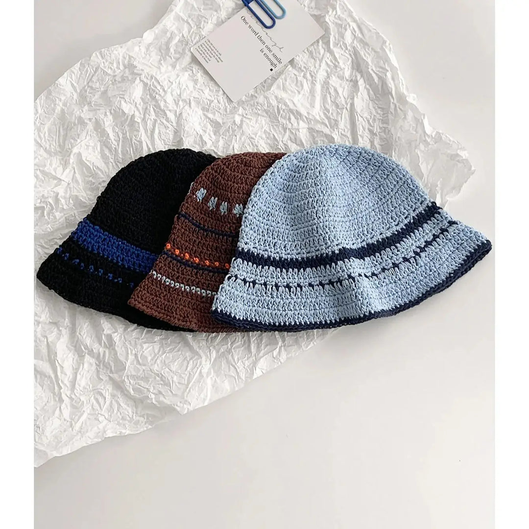 Womens Knit Fisherman Hat Striped Pattern - BritishMode