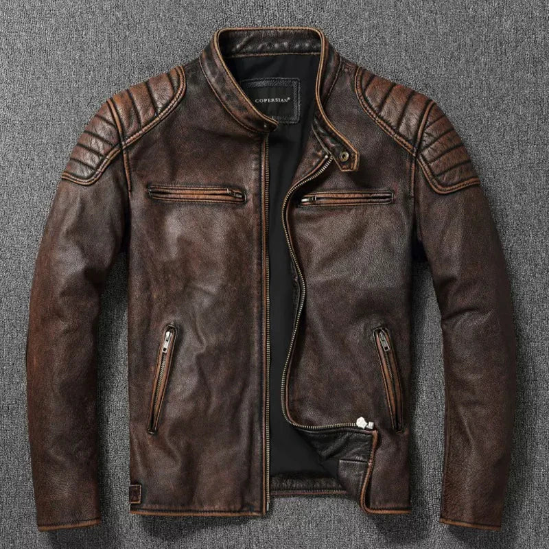 Mens Bomber Jacket Genuine Leather Fur Trimmed - BritishMode