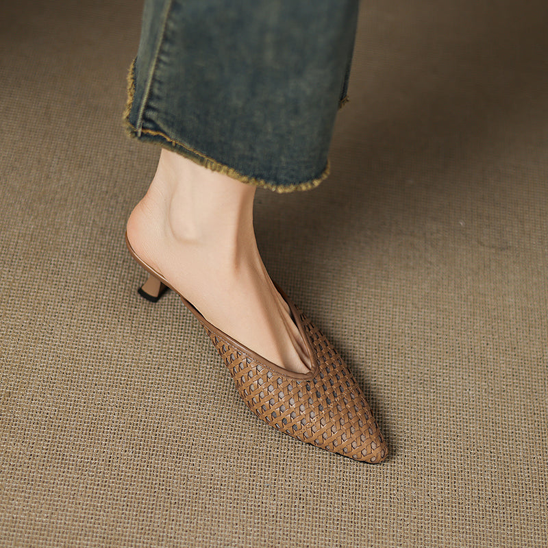 Womens Genuine Leather Mules Slip-On Style