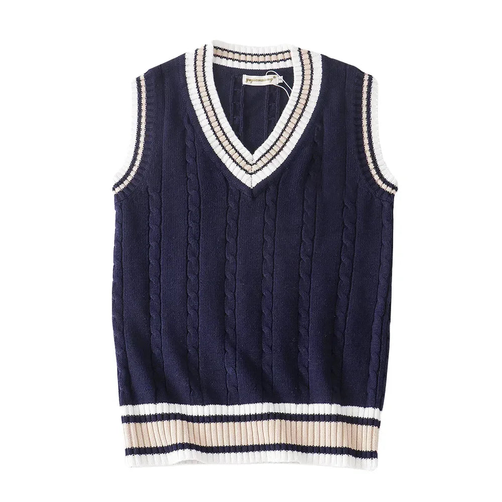 Mens Sleeveless Sweater V-Neck Knit