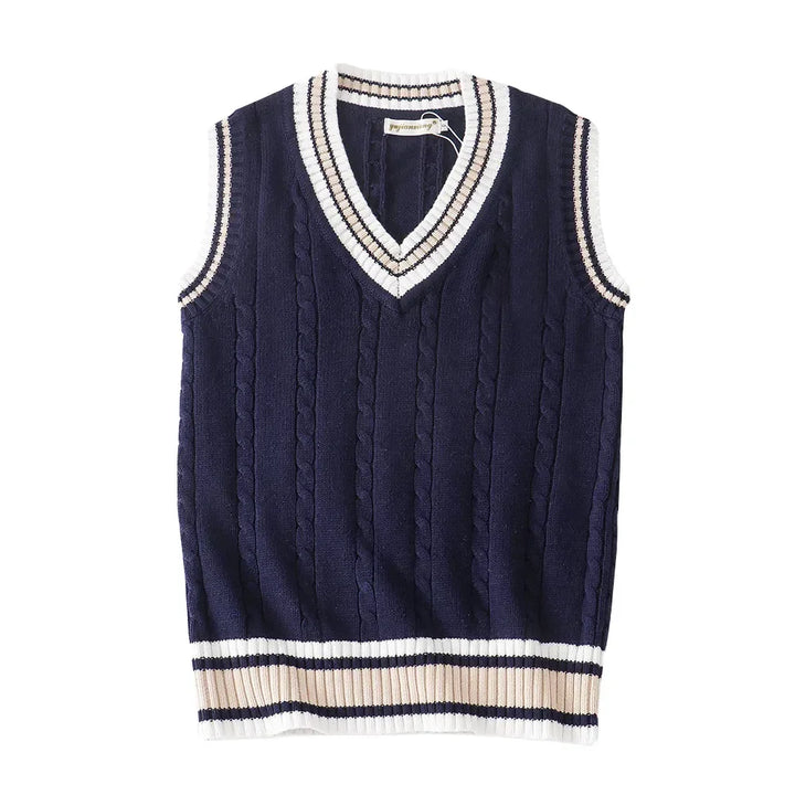 Mens Sleeveless Sweater V-Neck Knit