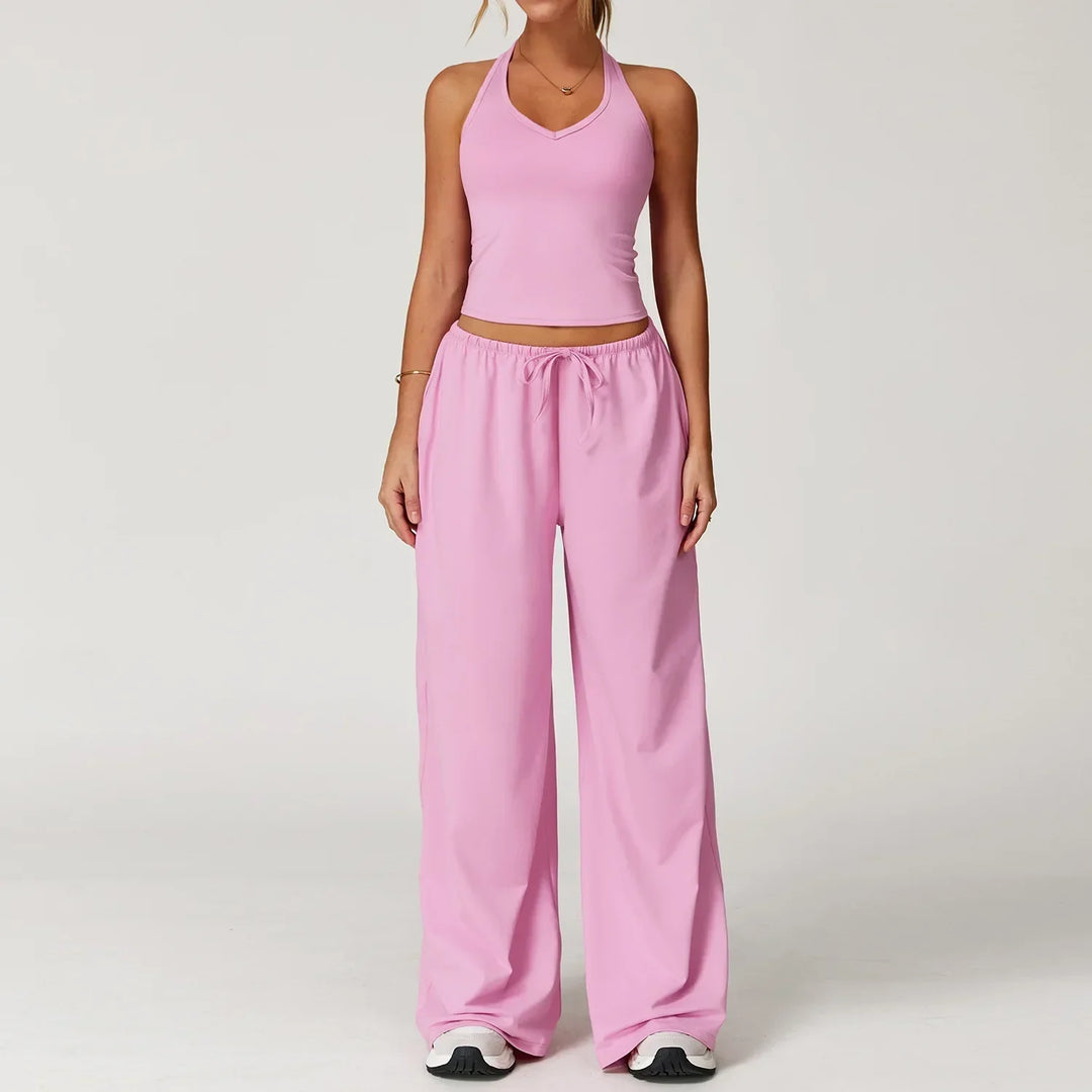 Womens Ribbed Tank Top Breathable Slim Fit Pants Elastic Waist