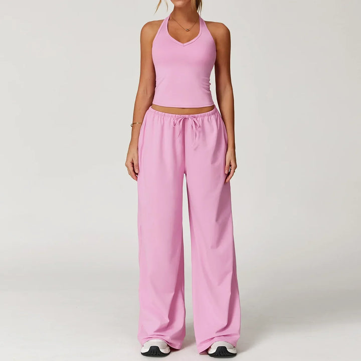 Womens Ribbed Tank Top Breathable Slim Fit Pants Elastic Waist