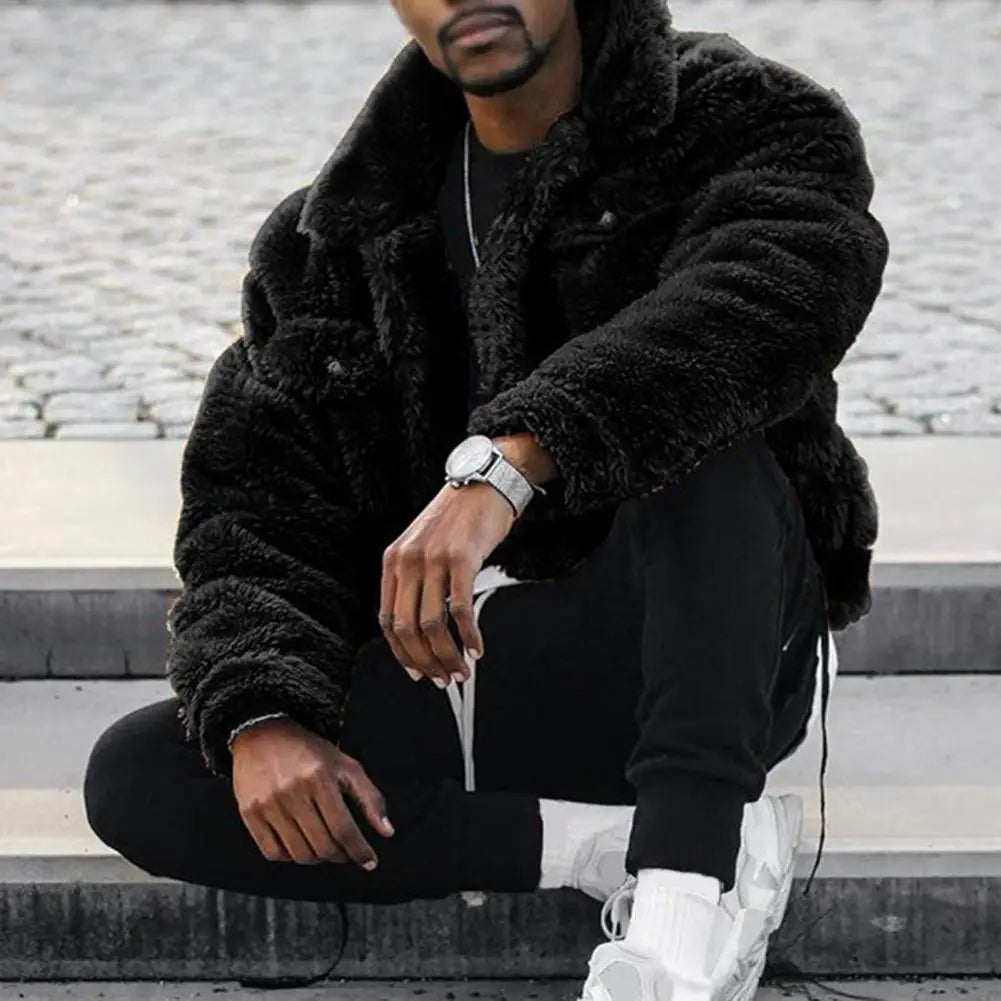 Mens Suede Jacket with Plush Lining Winter Coat