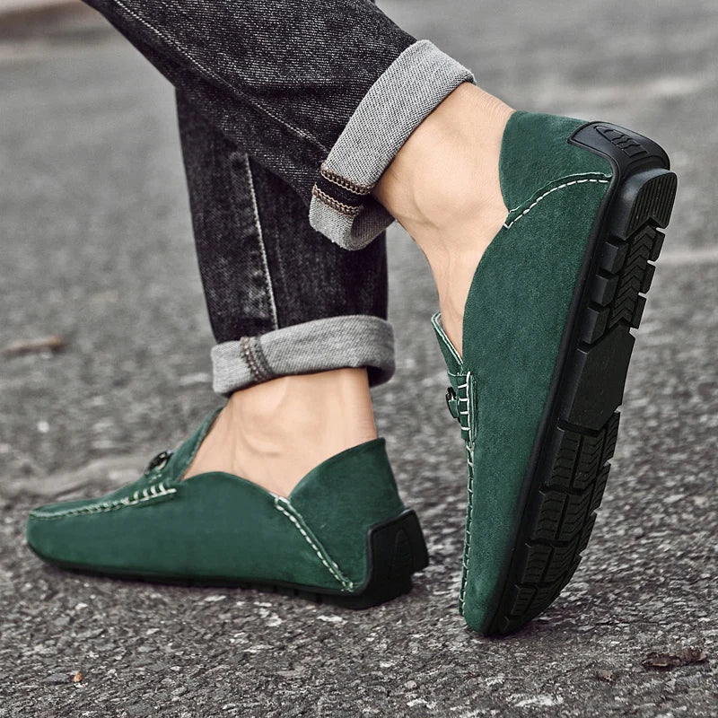 Mens Loafers Genuine Suede Slip-On