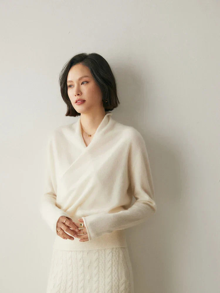 Womens Cashmere Wrap Sweater Soft Knit Crossover Style