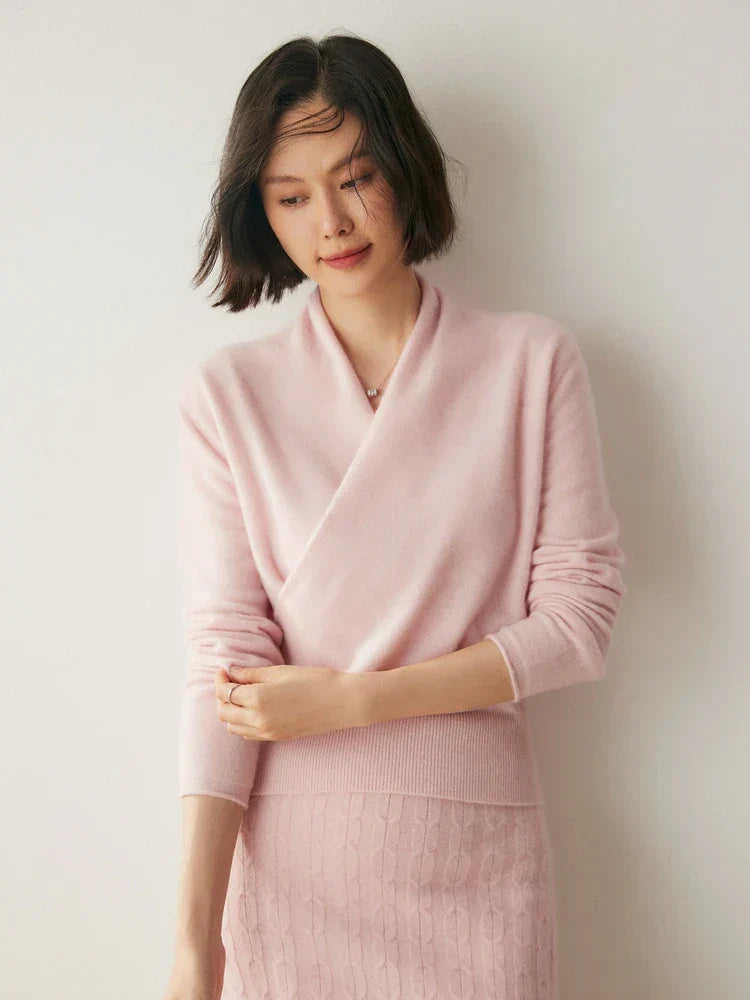 Womens Cashmere Wrap Sweater Soft Knit Crossover Style