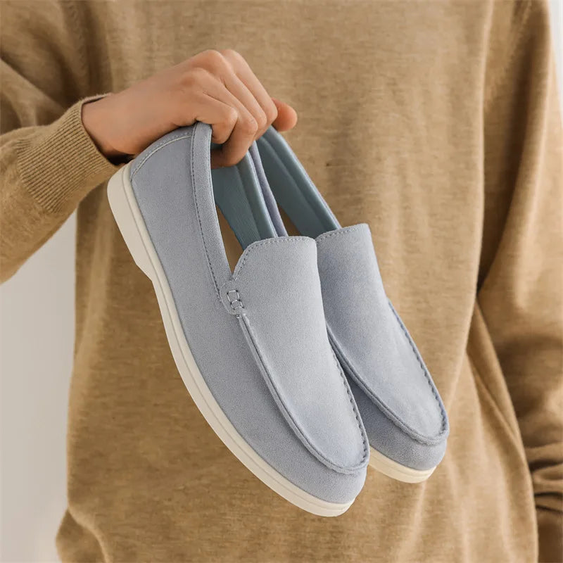Mens Suede Slip-On Loafers Comfortable Grip Sole