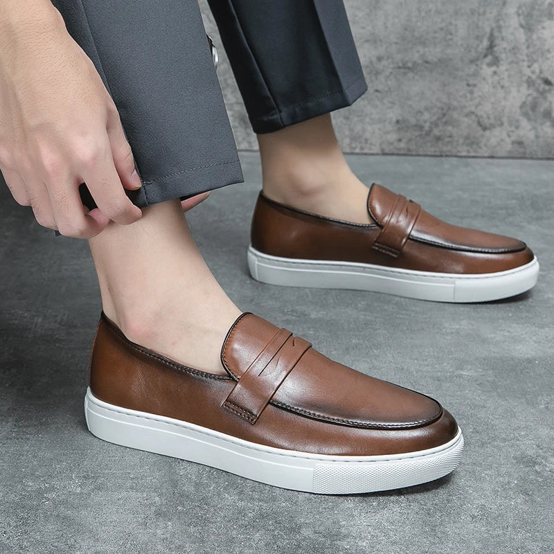 Mens Loafers Genuine Leather Slip-On