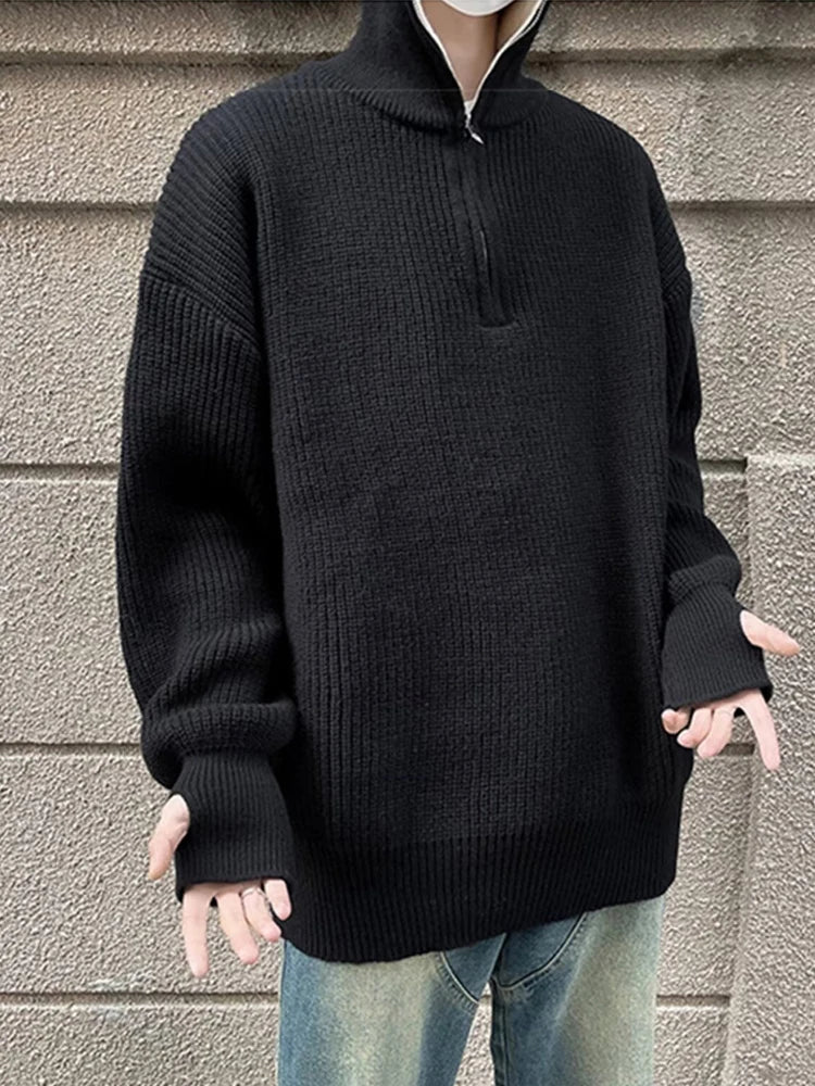 Mens Pullover Sweater Half-Zip Crew Neck Retro Style