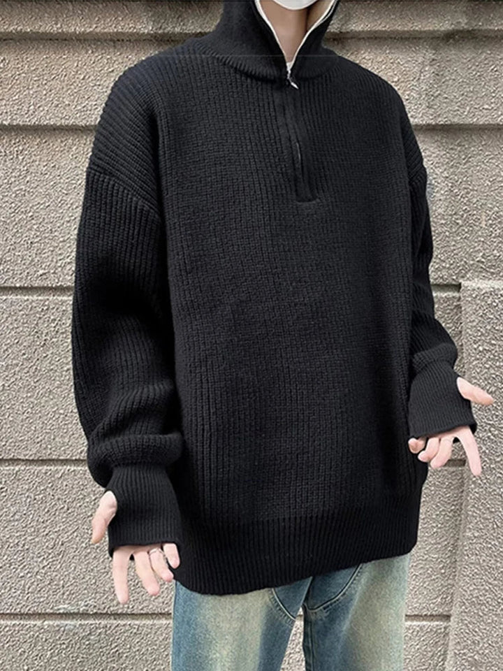 Mens Pullover Sweater Half-Zip Crew Neck Retro Style