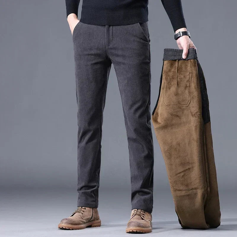 Mens Corduroy Fleece Work Pants Slim Fit - BritishMode