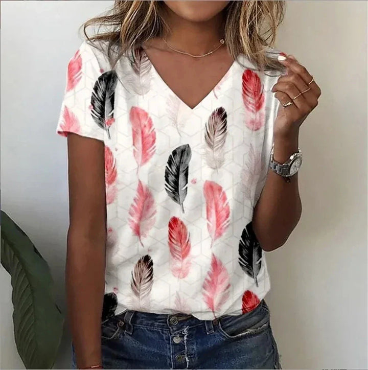Womens V-Neck T-Shirt Cotton Loose Fit Casual