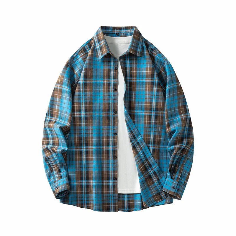 Mens Cotton Shirt Plaid Pattern Long Sleeve Casual Fit