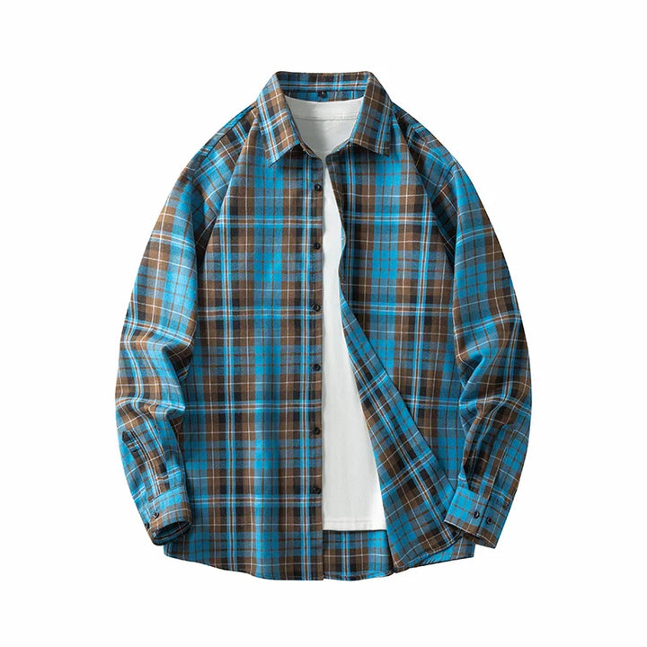 Mens Cotton Shirt Plaid Pattern Long Sleeve Casual Fit