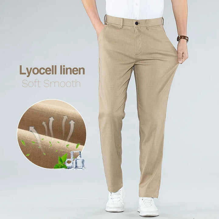 Mens Straight Pants Linen Blend Lightweight Comfortable - BritishMode