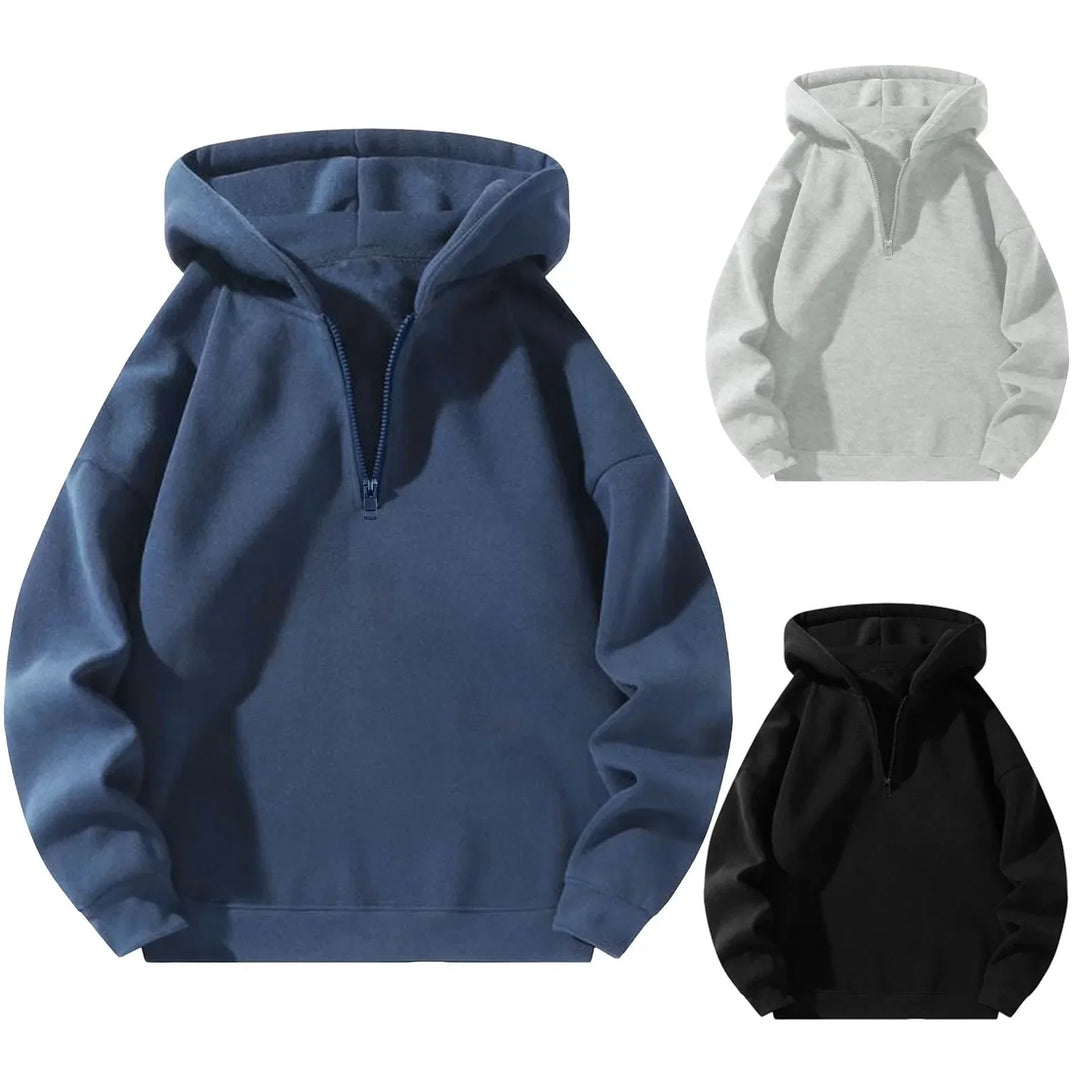 Mens Hooded Sweatshirt with Zip Up Relaxed Fit - BritishMode