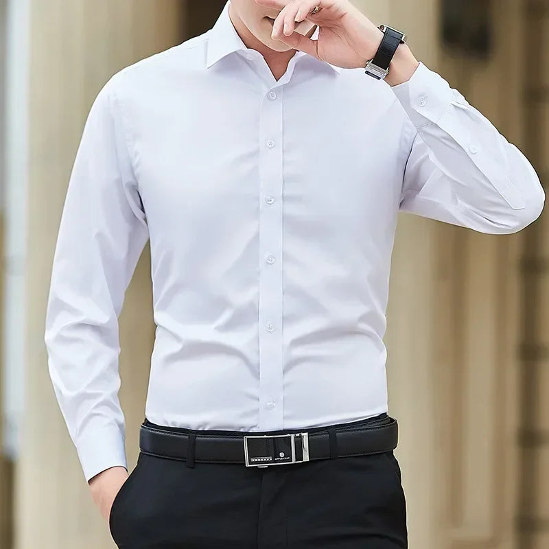 Mens Formal Dress Shirt Classic Long Sleeve Large Size - BritishMode