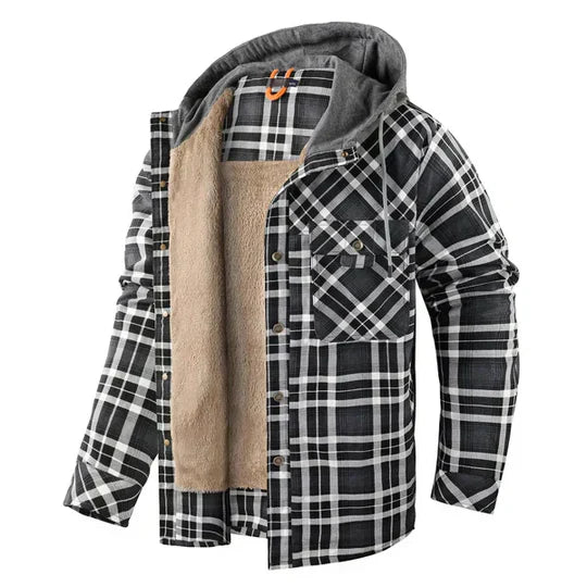 Mens Shirt Jacket Hooded Plaid Pattern