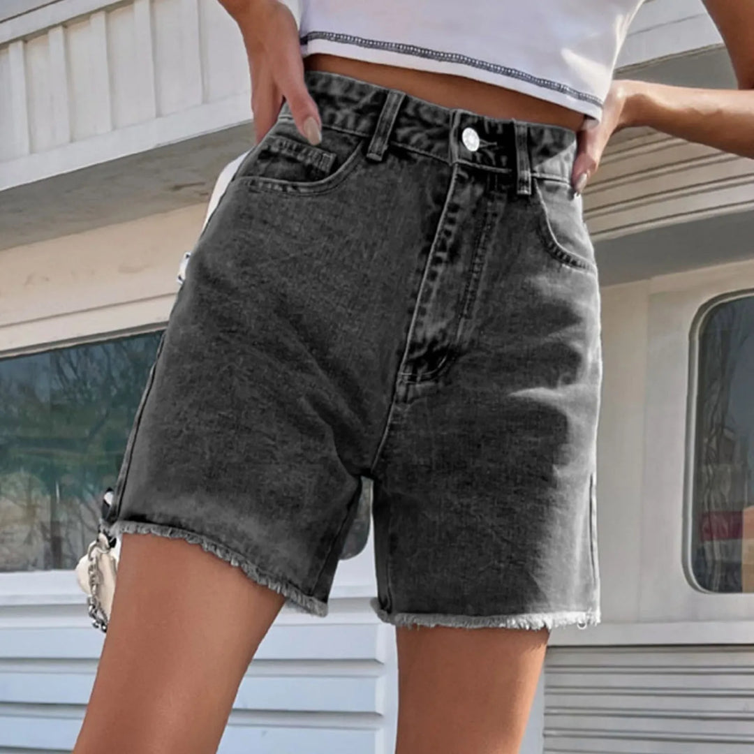 Womens Denim Shorts Loose Fit Mid Length
