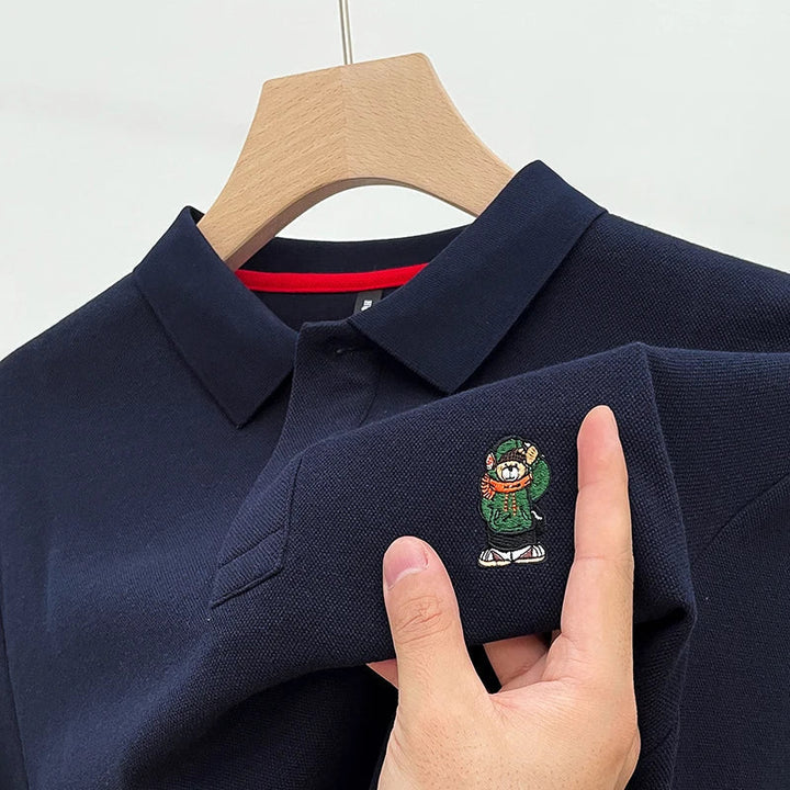 Mens Polo Shirt Cotton Casual Long Sleeve