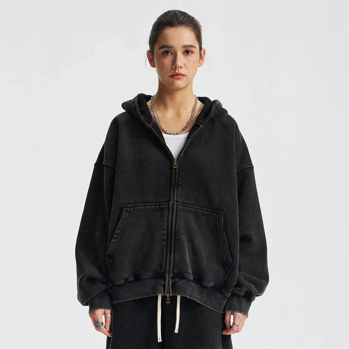 Unisex Fleece Zip-Up Jacket with Hood Warm Fit