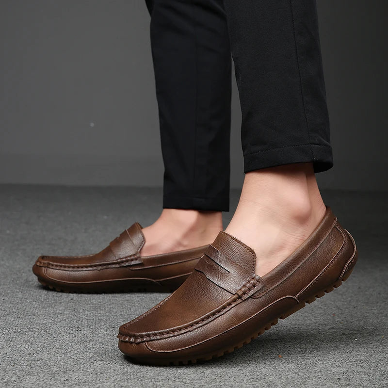 Mens Loafers Genuine Leather Slip-On