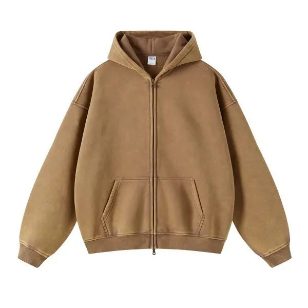 Unisex Full Zip Hoodie Distressed Street Style