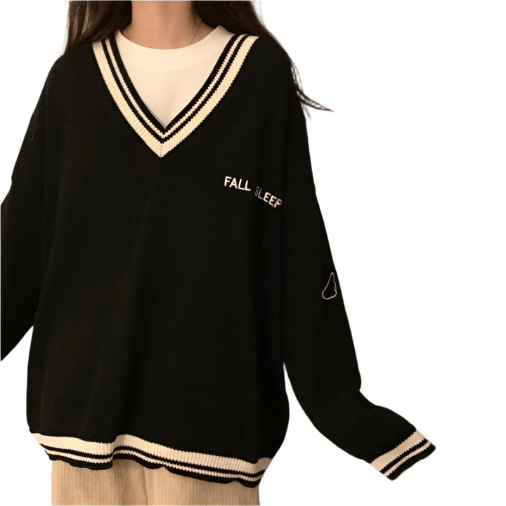 Womens V-Neck Sweater Soft Knit Relaxed Fit