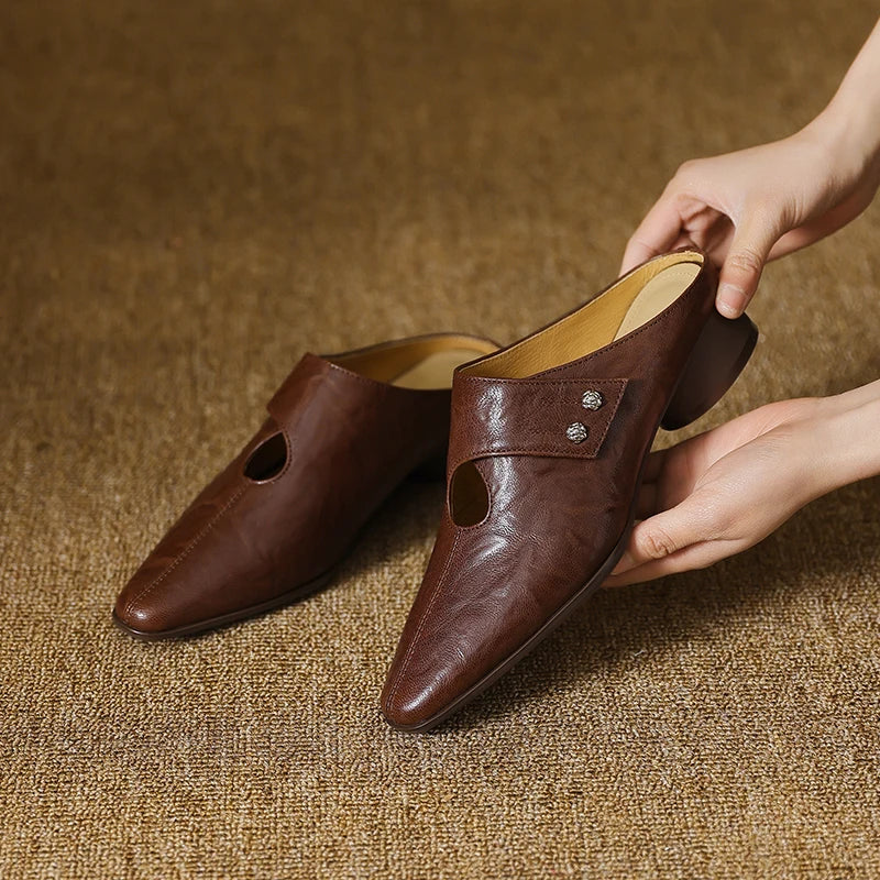 Womens Genuine Leather Mules Slip-On Style