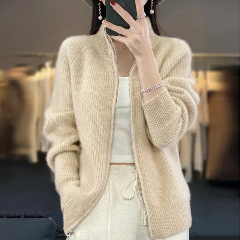 Womens Zip-Up Sweater Jacket Cozy Fit - BritishMode