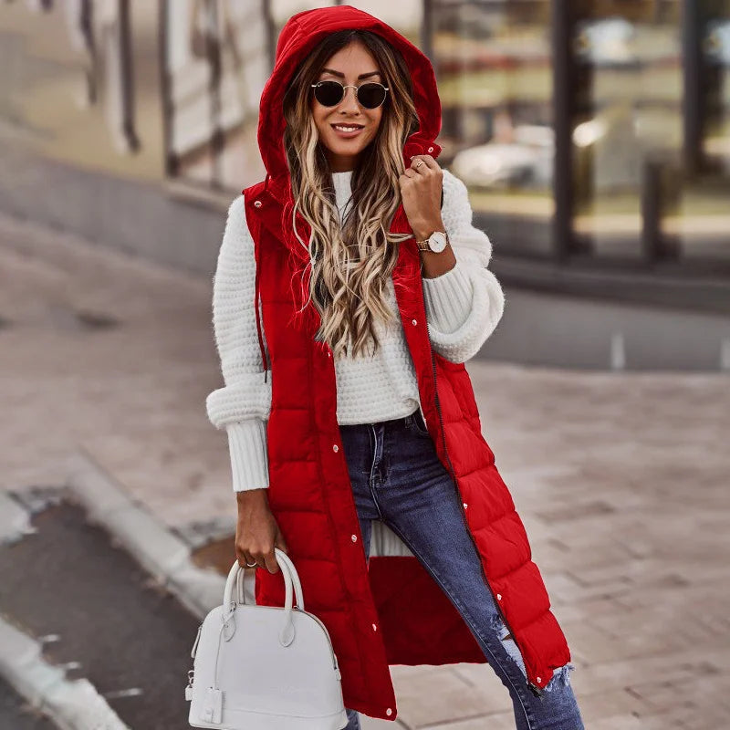Womens Long Puffer Vest Quilted Sleeveless