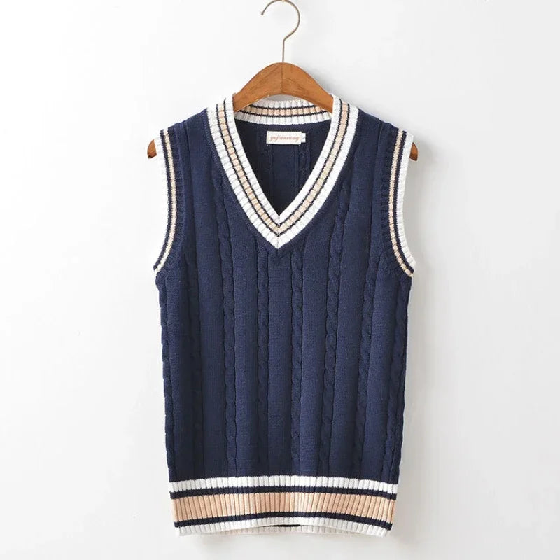 Mens Sleeveless Sweater V-Neck Knit
