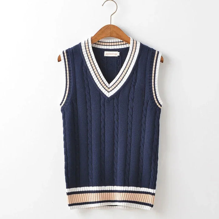 Mens Sleeveless Sweater V-Neck Knit