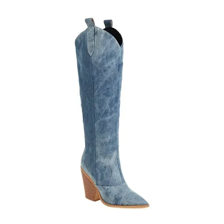 Womens Overknee Cowboy Boots Leather Western Style