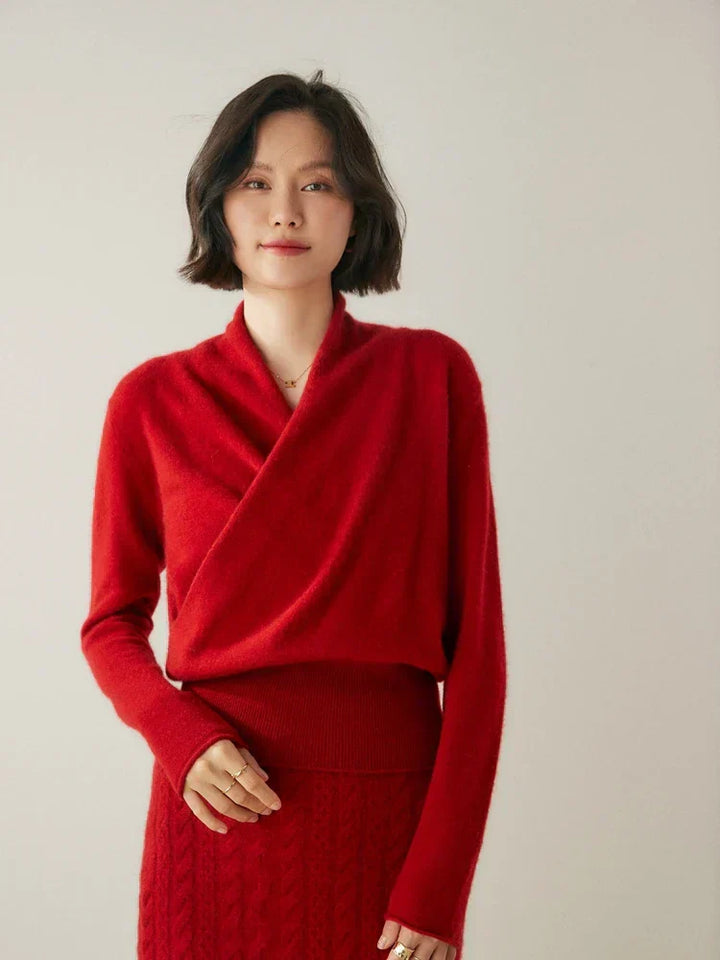Womens Cashmere Wrap Sweater Soft Knit Crossover Style
