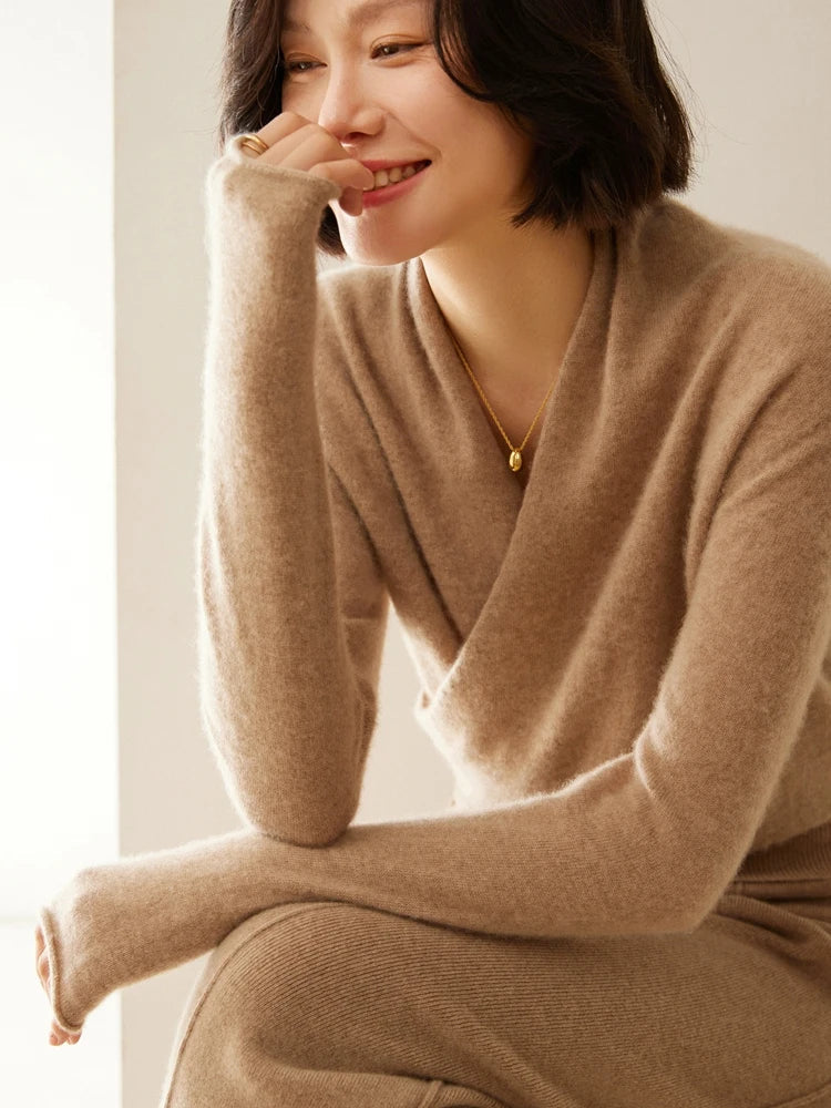 Womens Cashmere Wrap Sweater Soft Knit Crossover Style
