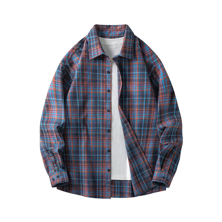 Mens Cotton Shirt Plaid Pattern Long Sleeve Casual Fit