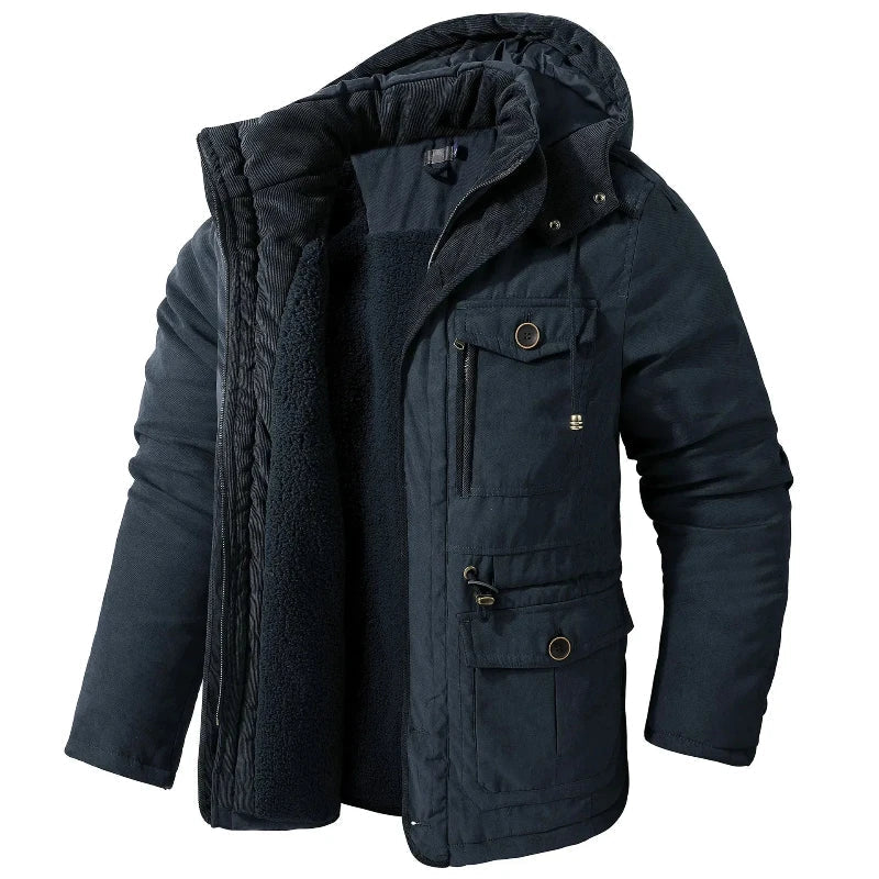 Mens Hooded Jacket Water-Repellent Warm Lining